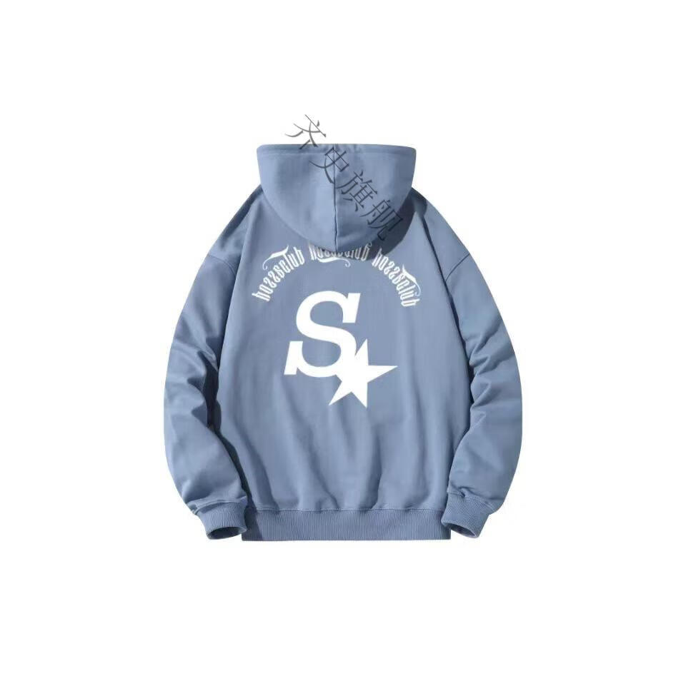 羽俙碧 hozzs复古星星字母大logo印花撞色宽松休闲连帽卫衣男女同款得