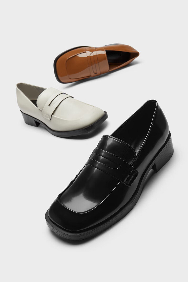 charleskeith冬季新品ck170580167女士复古方头中跟乐福鞋black黑色35