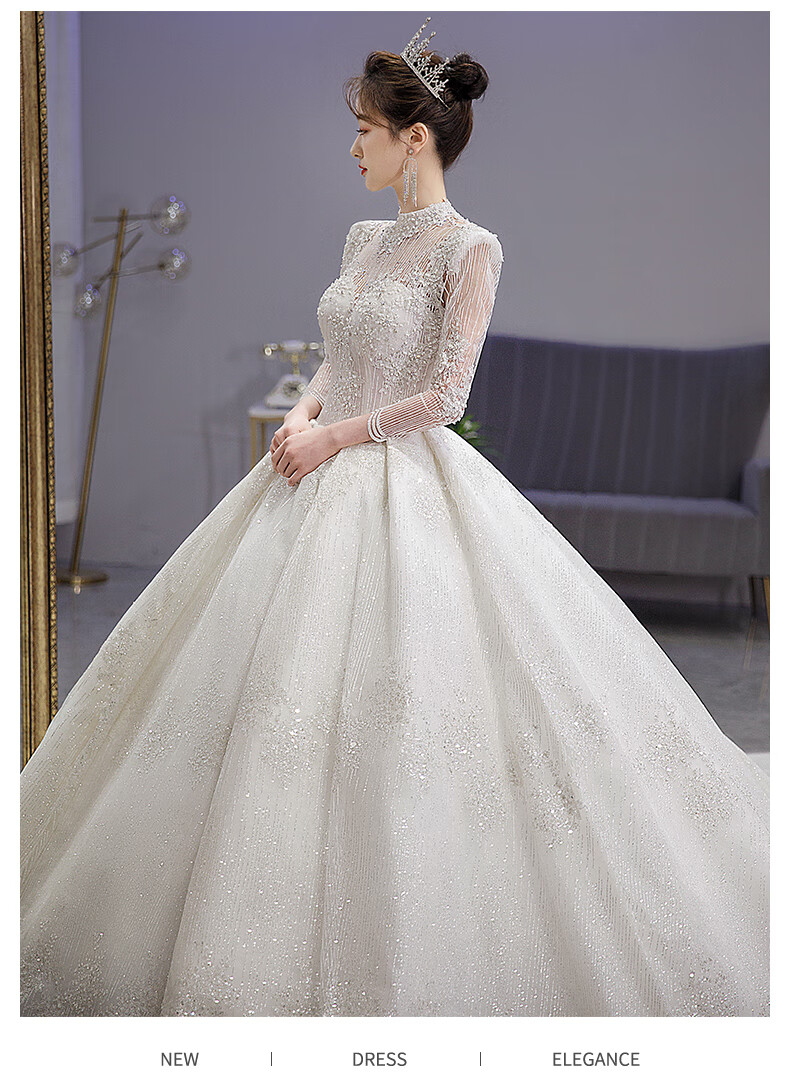 dazzl面料故事罗芬法式2021新款主婚纱新娘气质大拖尾保守款长袖遮