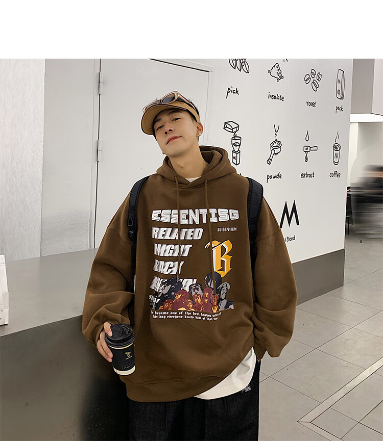 sijian高克重磅棕色卫衣男潮ins春秋连帽vintage美式外套oversize国