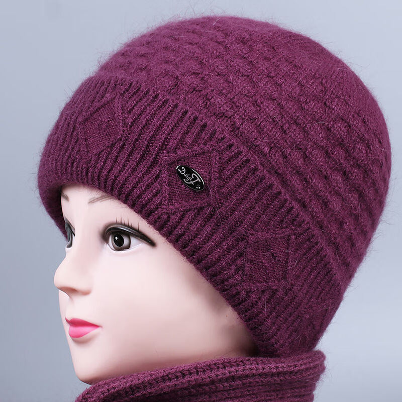 帽子女冬天加厚毛线帽妈妈兔毛针织帽奶奶保暖老人帽棉帽祥吉兔棕毛款