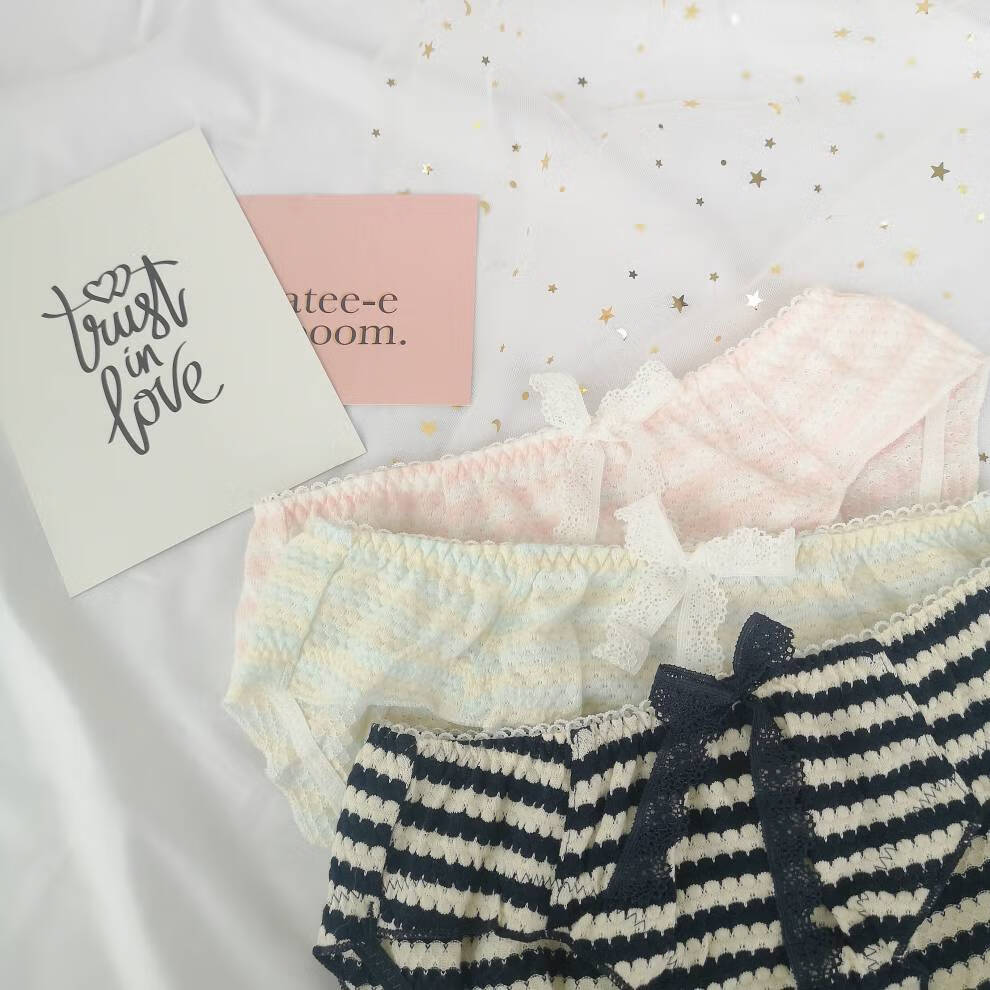 浪莎少女甜美内裤性感黑色条纹低腰纯棉三角裤女款短裤头底裤衩女士