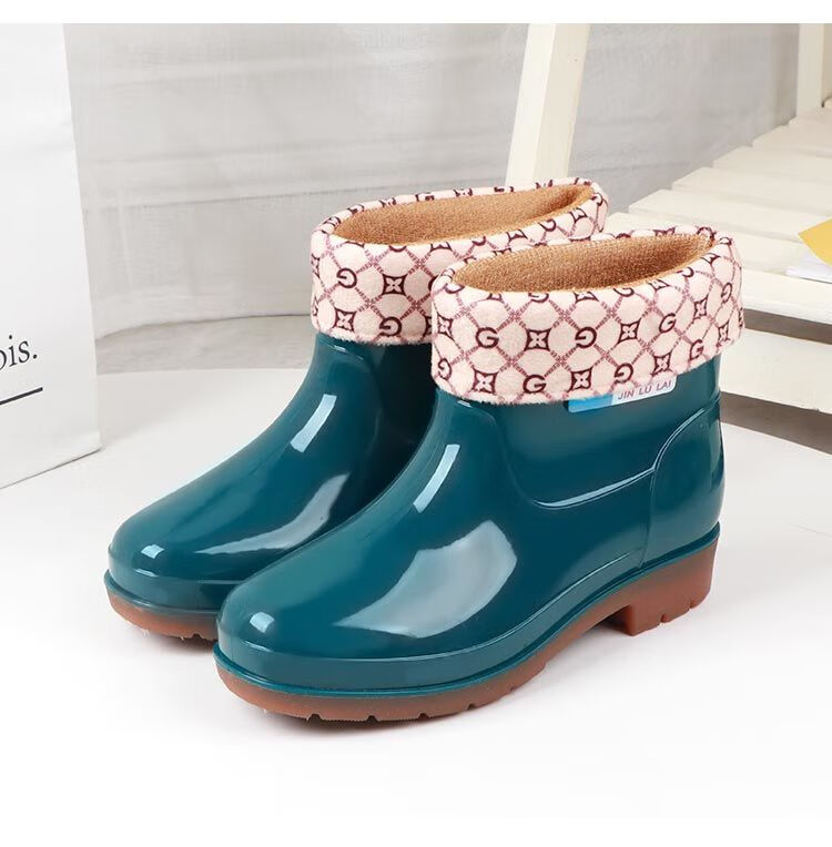高品质雨靴雨鞋女中高筒时尚工作厨房加绒棉短水鞋雨靴女士防滑耐磨