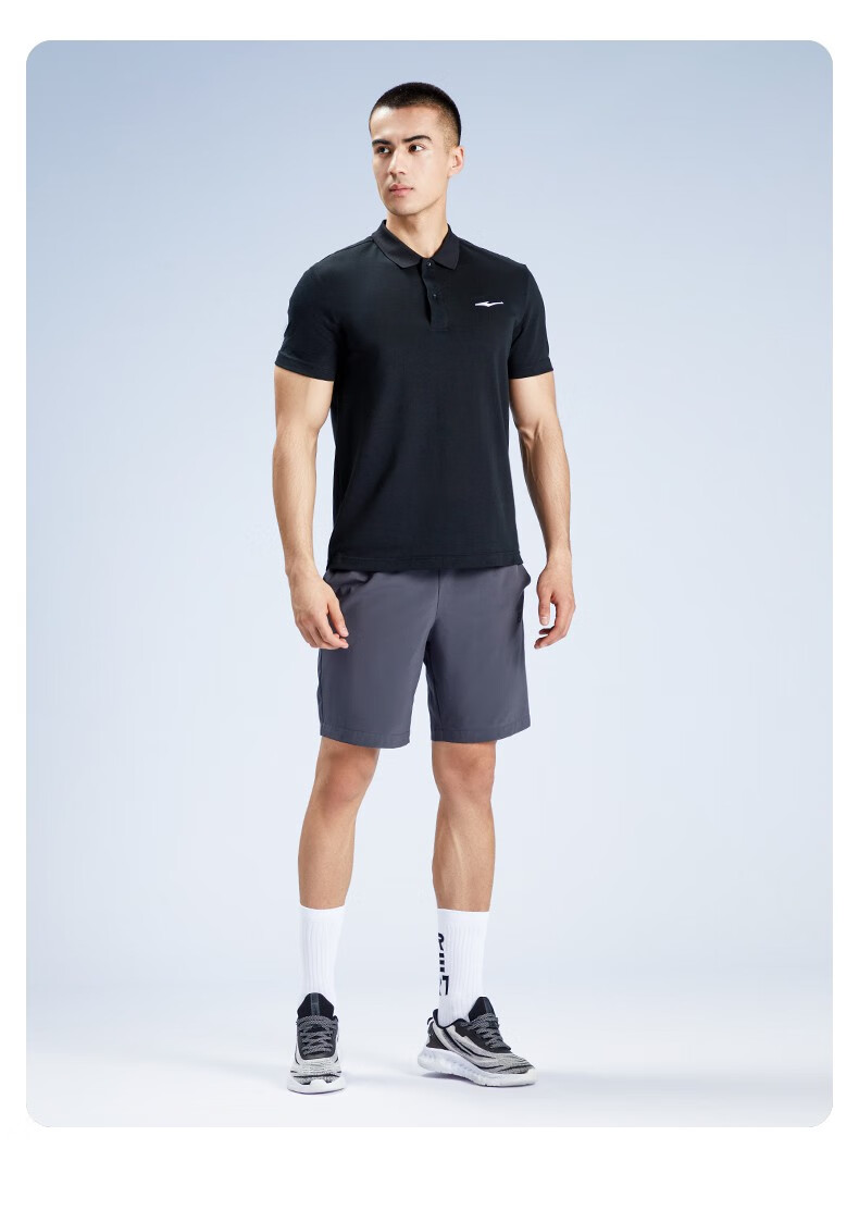 鸿星尔克运动t恤官方旗舰新款纯色polo衫简约透气舒适男士翻领短袖t恤