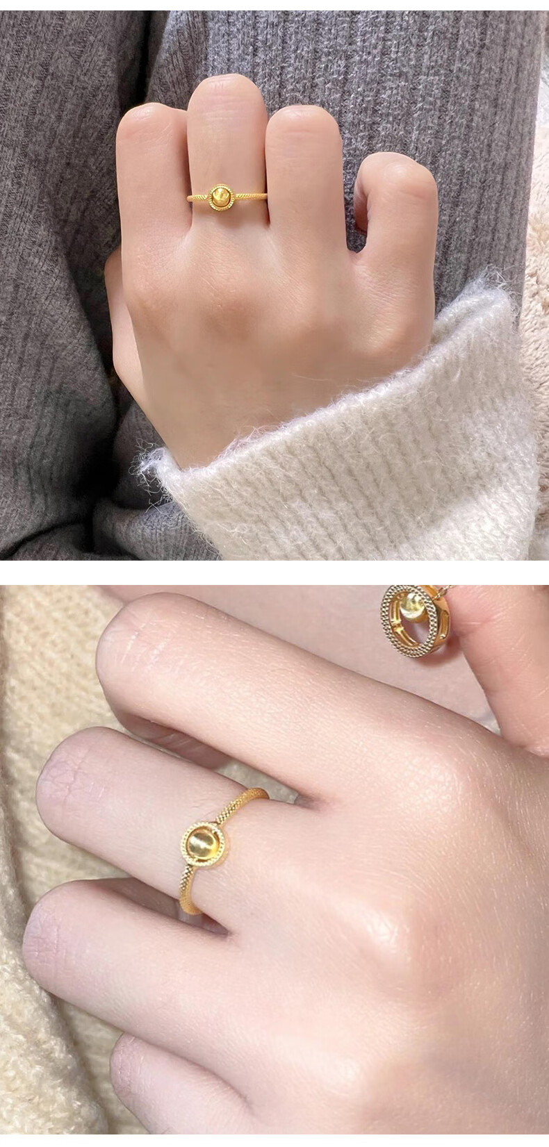 悠莱 黄金猫眼转运珠戒指女999足金时来运转小金珠戒指猫眼珠戒子指环