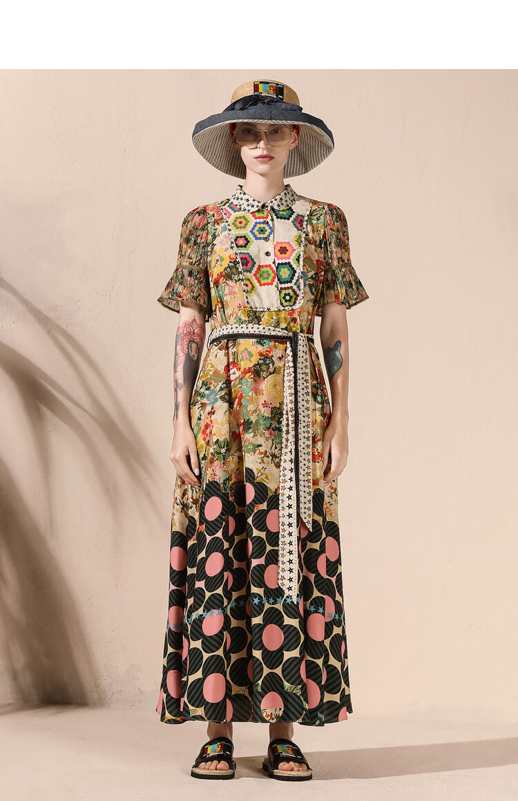 达衣岩高挑柔美长款2022年夏季新品定位印花连衣裙女巴比松兰s