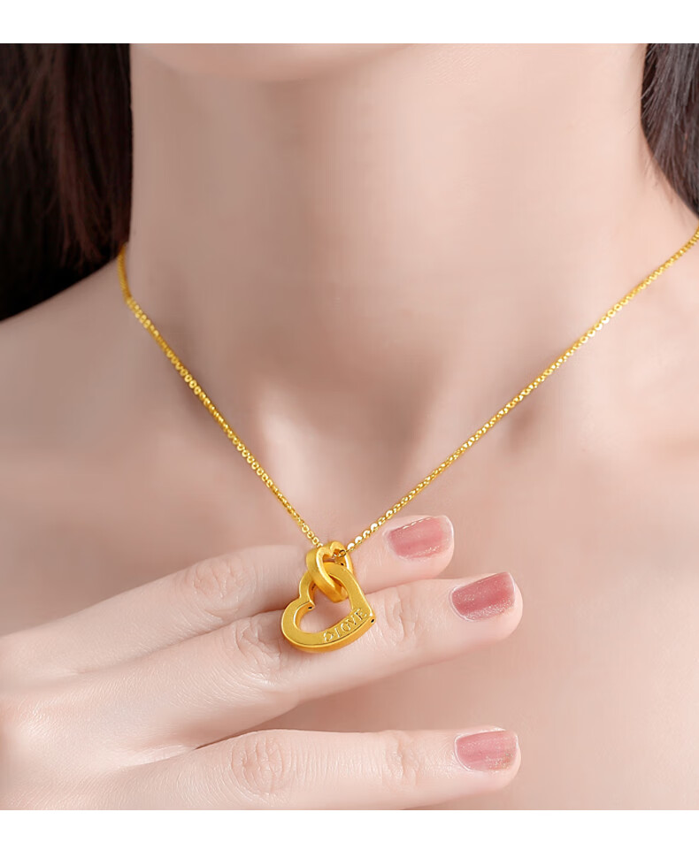 老凤凰款式黄金项链女心心相999吊坠2021新款送女生情人节礼物 足金