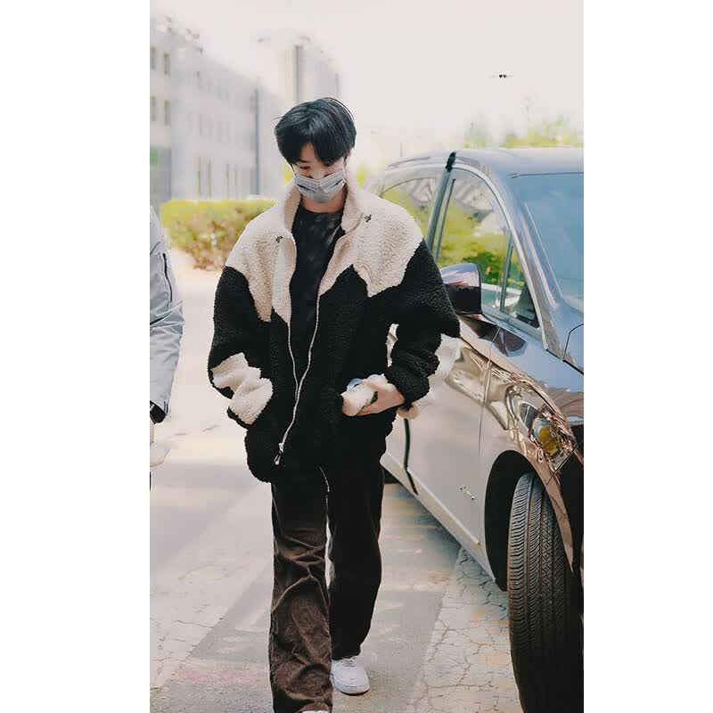 阿玛瑟尼时代少年团刘耀文同款衣服外套tnt黑白色任嘉伦羊羔绒羊羔毛
