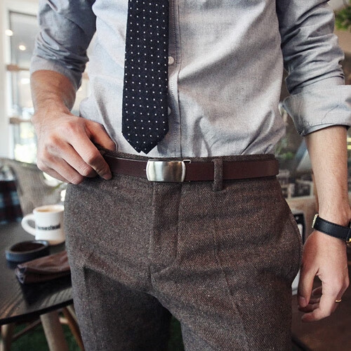 优选韩版精致窄款棕色腰带帅哥型男时尚百搭腰带男士休闲皮带细皮带男