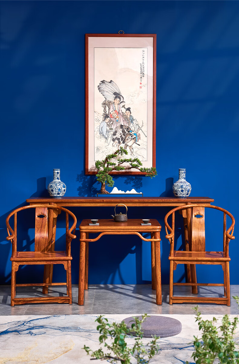 知府红木家具非洲花梨(学名:刺猬紫檀)中堂四件套家用中式条案八仙桌