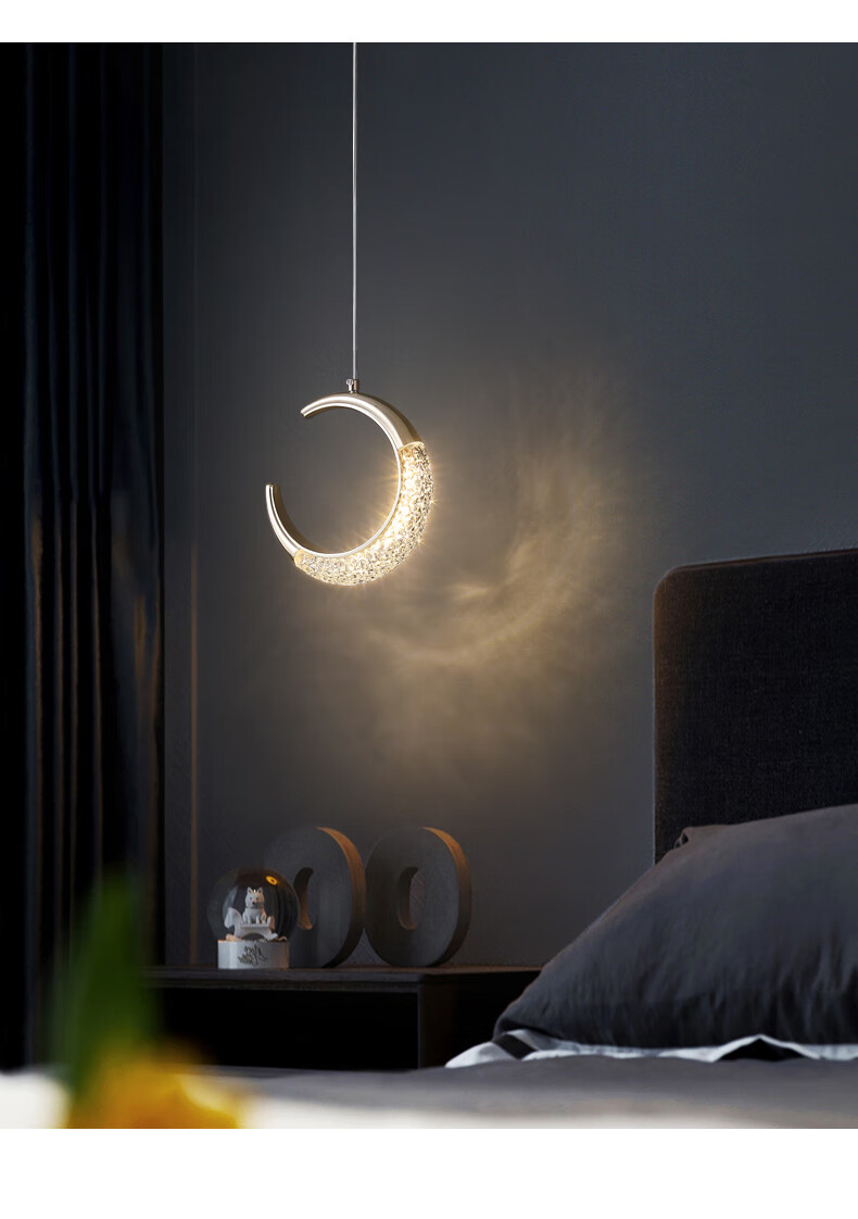 雾隐门吊线灯卧室床头吊灯现代简约北欧灯具吧台月牙灯飘窗轻奢长线单