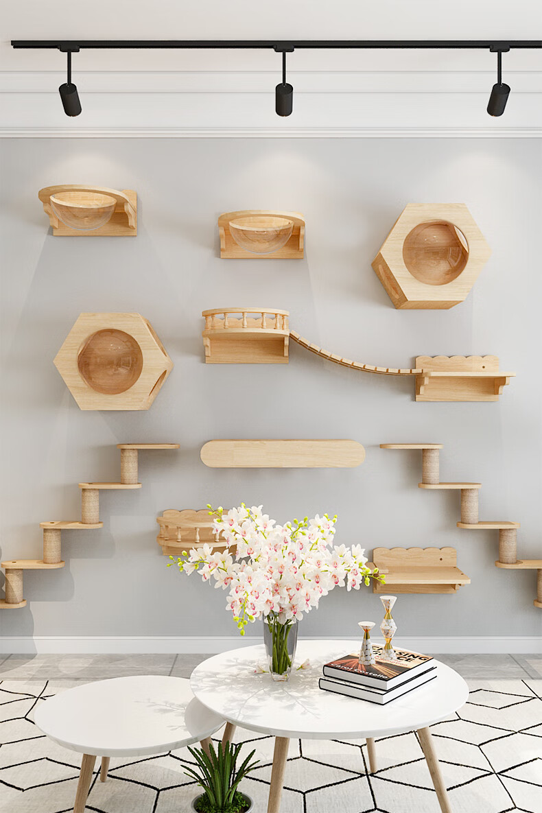 搭啵兔猫爬架墙壁式墙面跳台室内太空舱壁挂猫咪爬梯猫抓柱实木猫窝