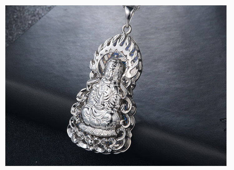 迎彩钻铂金吊坠男白金项链吊坠铂金pt950观音吊坠男士pt999铂金项链