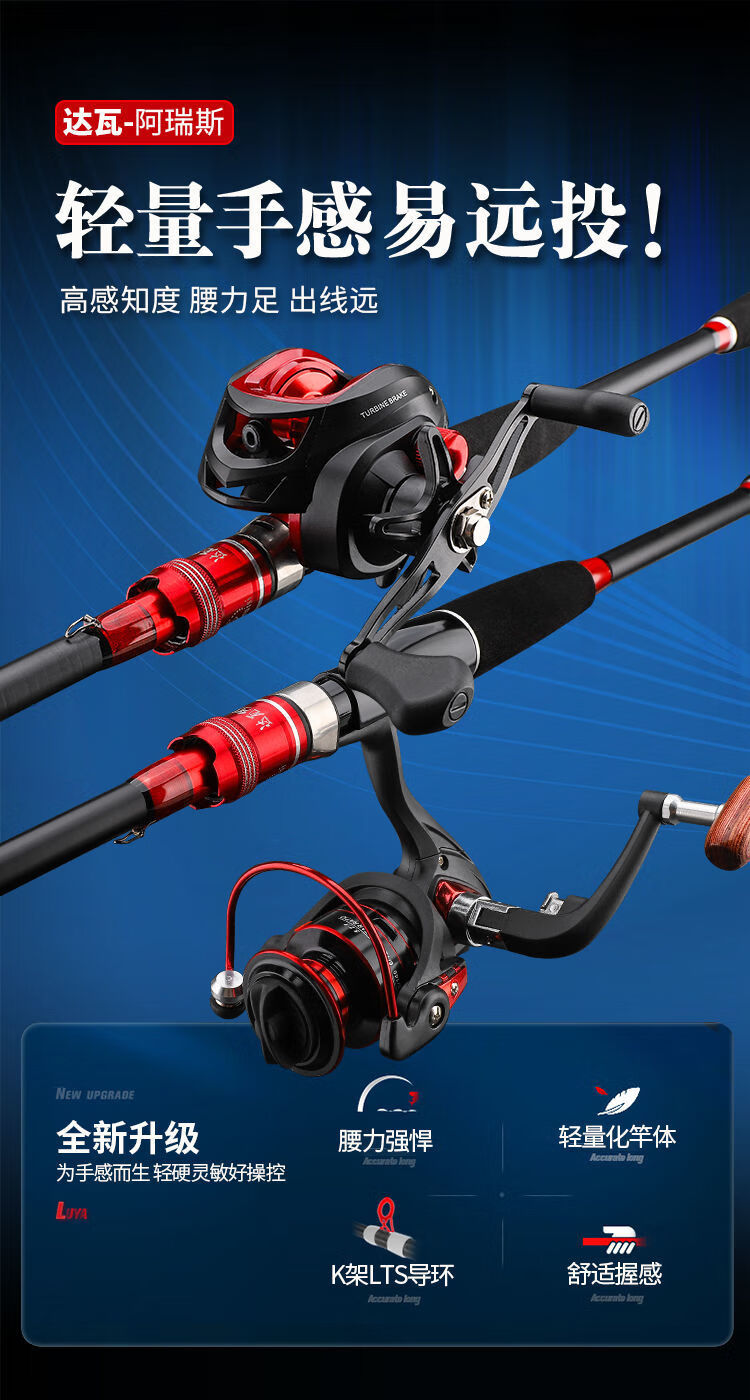 达瓦阿瑞斯鱼竿路亚竿套装水滴轮纺车轮直柄路亚杆抛竿马口黑鱼竿枪柄