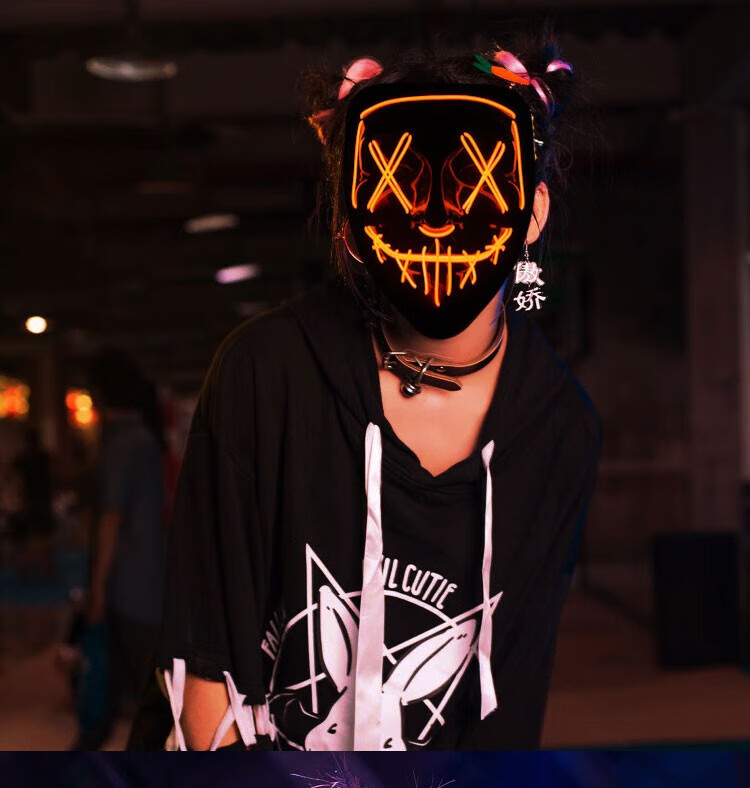 璐妲 抖音同款v字仇杀队万圣节led发光面具朋克面具dj鬼步舞演出直播