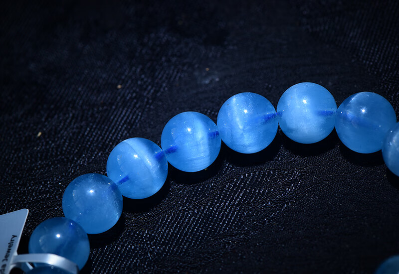 旭元天然强猫眼海蓝宝手链男女款蓝水晶转运手串优质款珠径约98mm重约