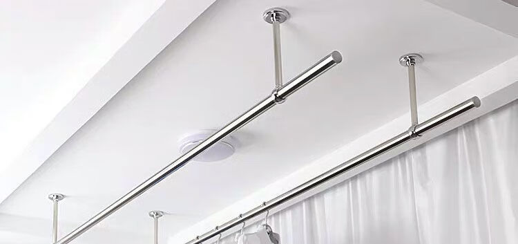 阳台固定式晾衣杆304不锈钢晾衣架晒衣杆挂衣服单双杆室内外顶装加厚