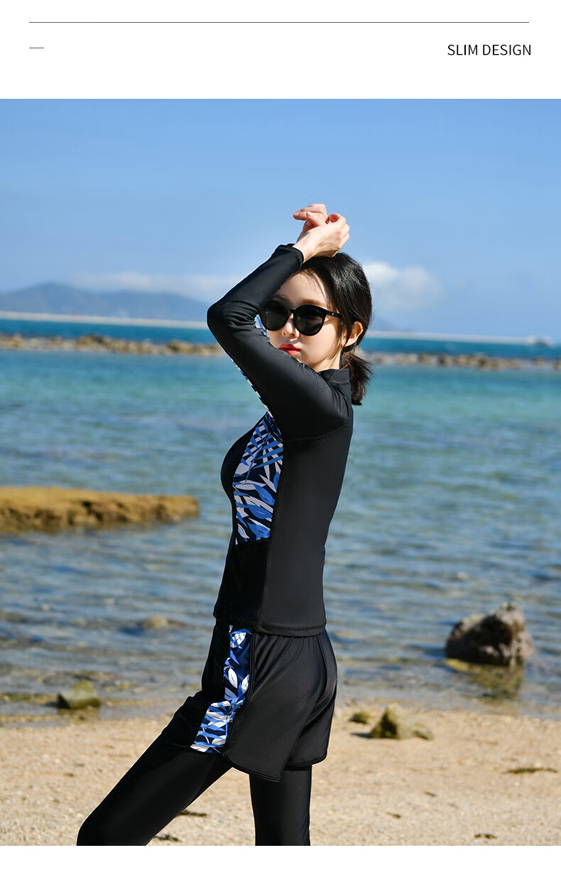 bosoot潜水服女分体韩国防晒水母浮潜服长袖运动套装泳衣学生冲浪服01