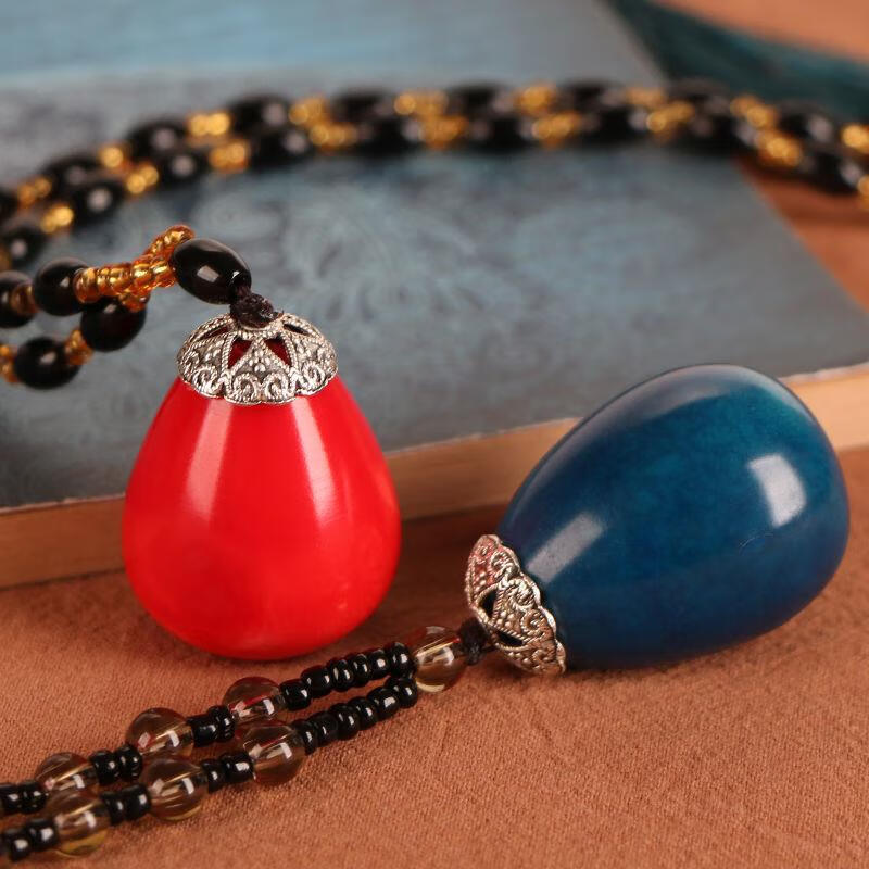 果精品佛心果菩提子彩色红绿黄蓝紫色项链吊坠毛衣链佛果菩提红色20mm