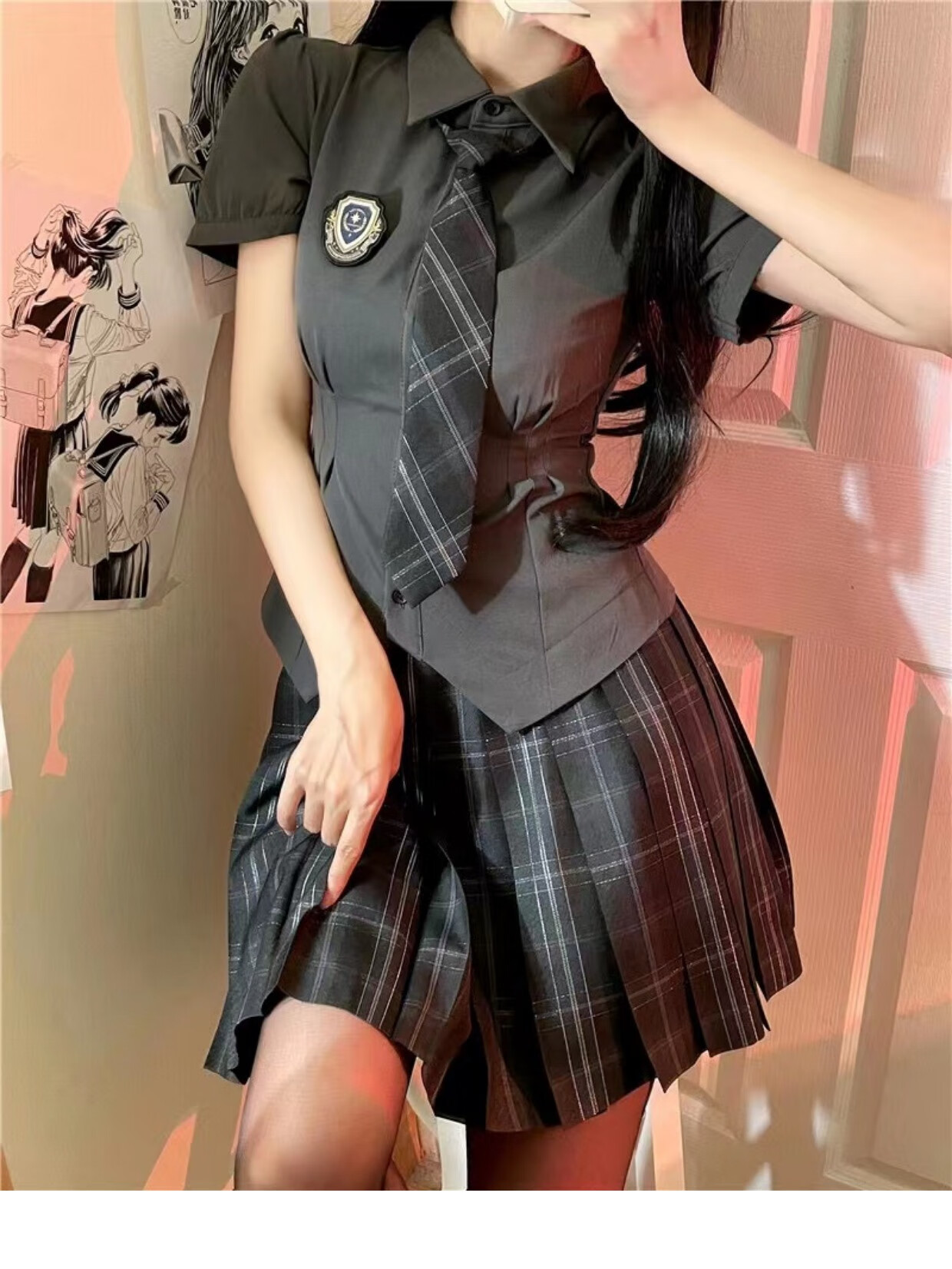 jk制服御姐纯欲辣妹套装夏季学院风泡泡袖收腰衬衫短袖网红 单件灰色