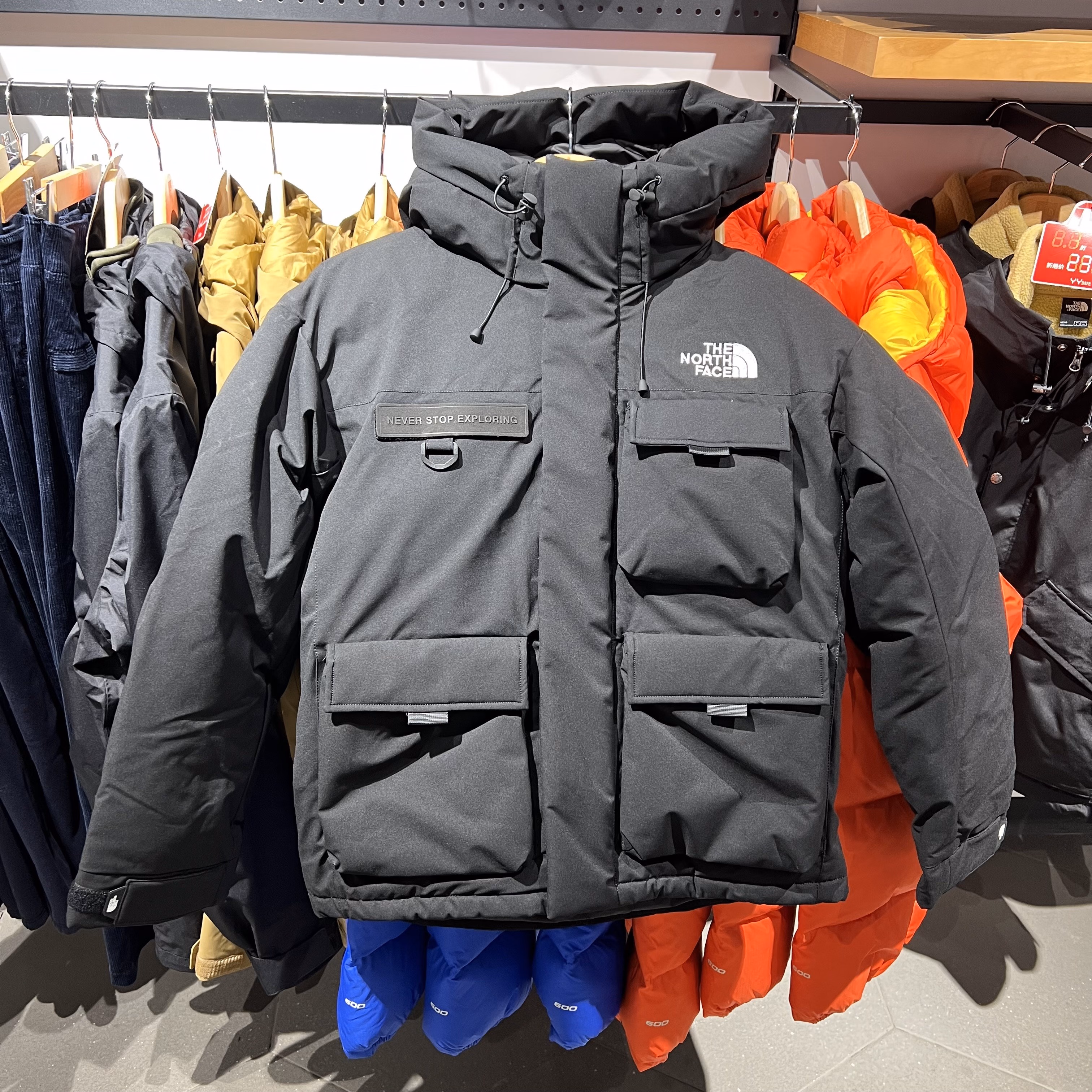 thenorthface北面羽绒服男女情侣中长款白鹅绒连帽户外 黑色 s【图片