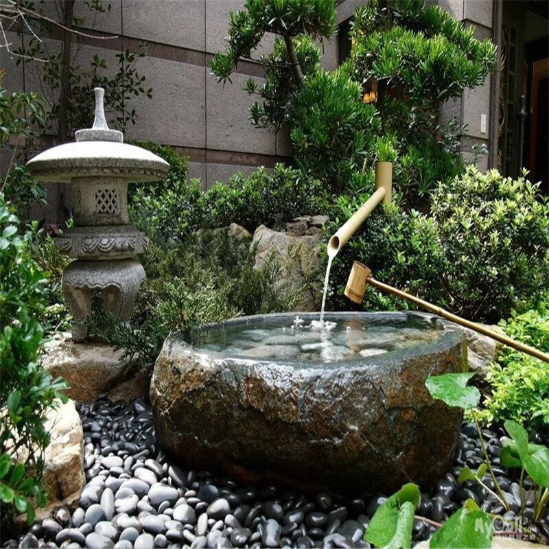 徒象日式水钵庭院石钵流水景天然黑山石水钵装饰别墅花园户外流水摆件