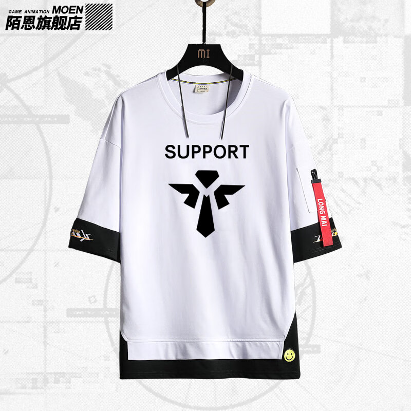 adc打野上单辅助中单游戏青少年衣服t恤男女情侣学生飘带五分袖黑1m