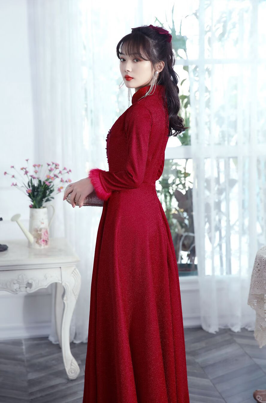 buzraur礼仪小姐服装礼仪接颁奖服长款长袖学生演出服合唱礼待旗袍