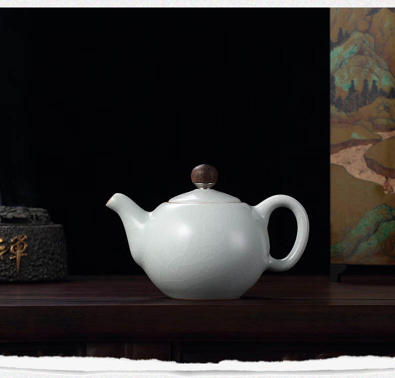 台湾丰子汝窑高端茶具家用陶瓷泡茶壶单壶功夫茶具小茶壶可养开片天青
