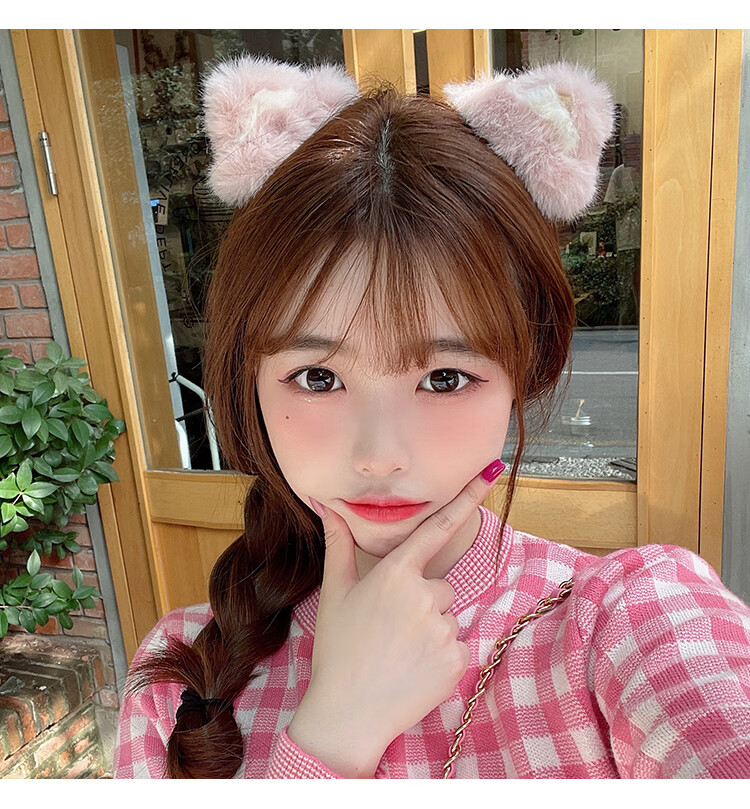 网红毛绒猫耳朵发夹女可爱毛毛发卡2021年儿童猫咪小夹子头饰白色猫耳