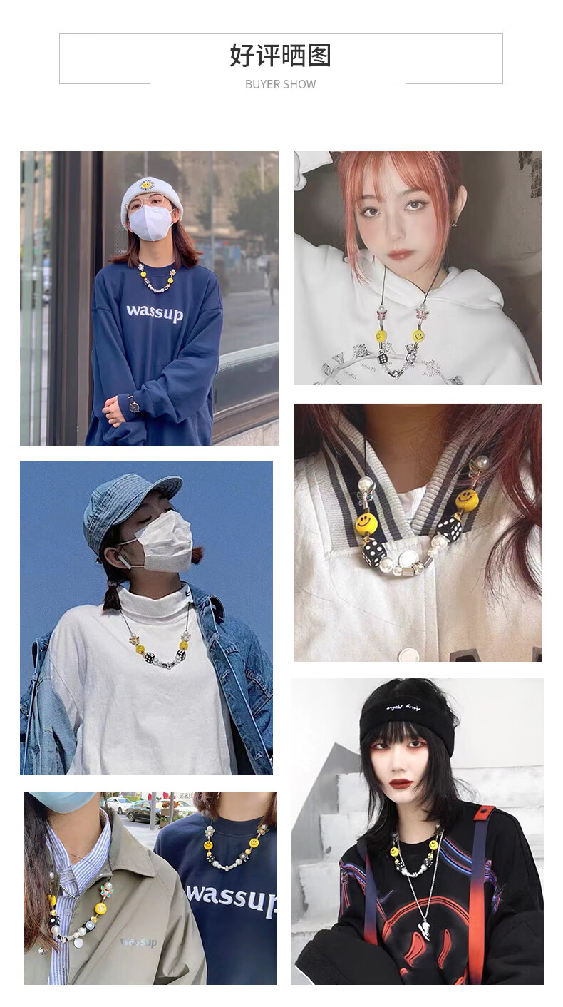 权志龙同款项链evae同款骰子项链男潮笑脸银权志龙孩子王黑金蝴蝶项链