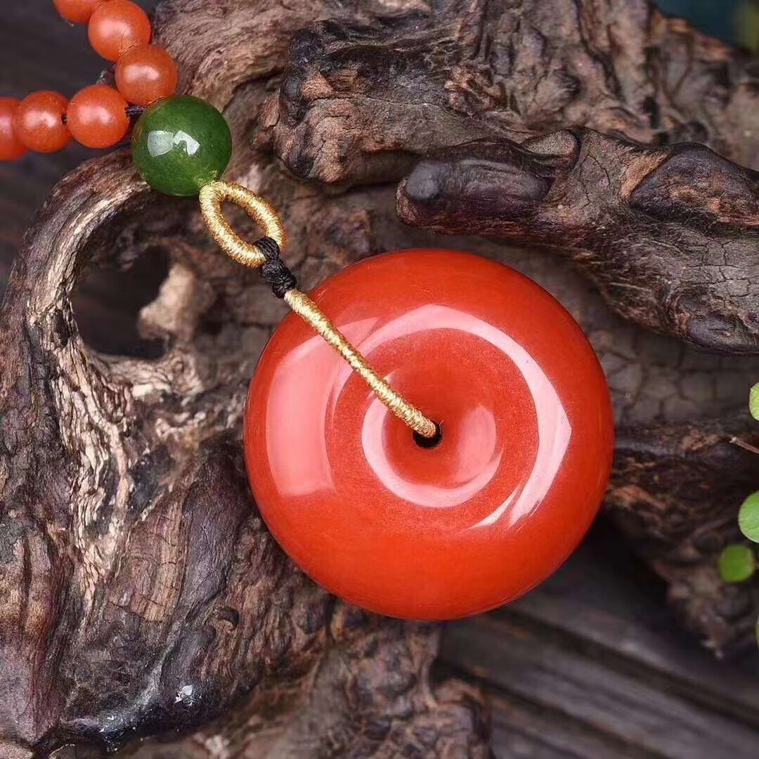 跨年特价微韵天然正品保山南红玛瑙平安扣吊坠挂件项链民族风款毛衣链