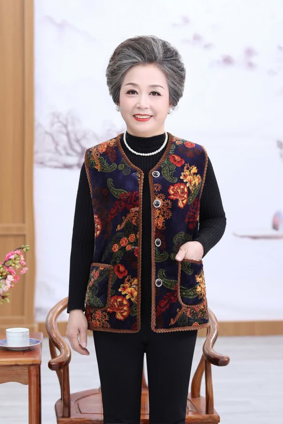 老人马甲女奶奶加绒坎肩背心中老年服装新款时尚妈妈马夹1号色xl85