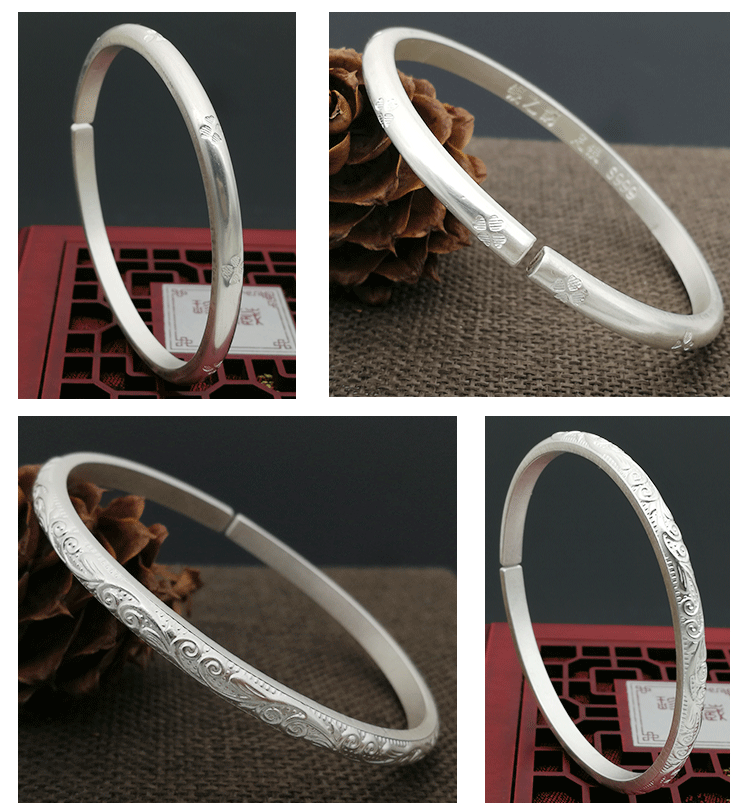 云南雪花银手镯女9细小清新刻字女士银手镯民族风圣诞节礼物七夕情人