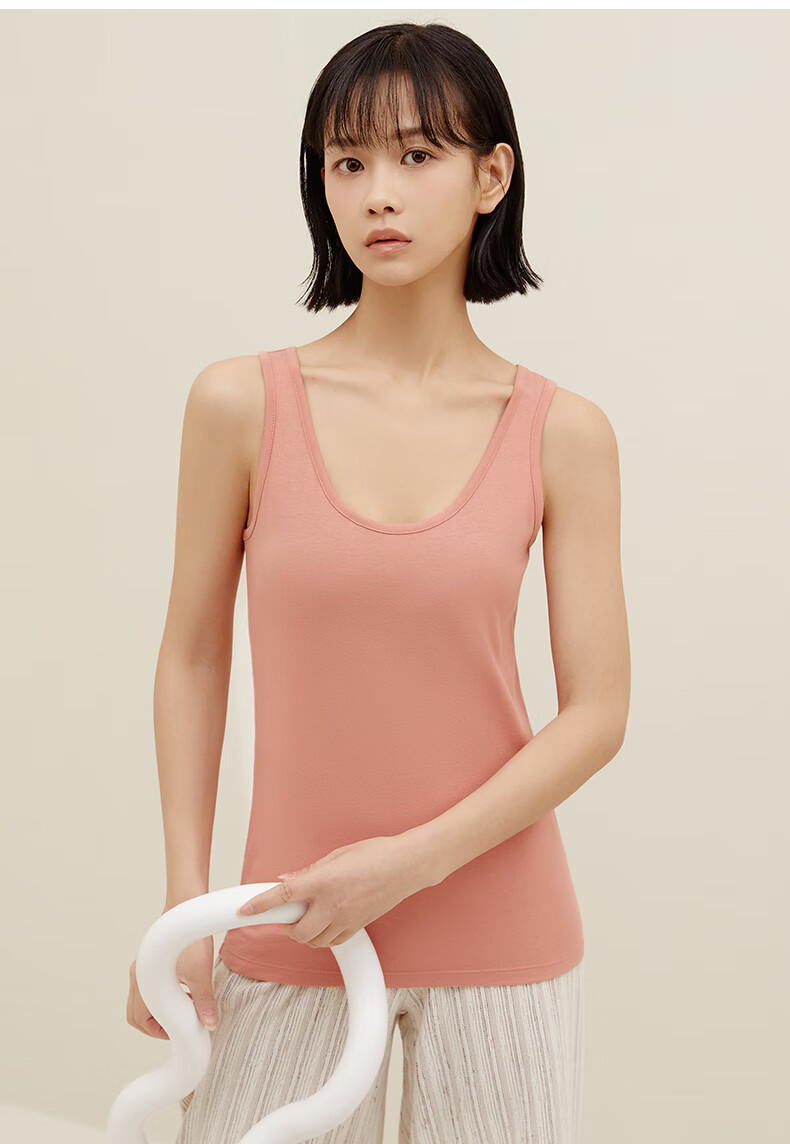 三枪背心女士背心吊带女少女学生95弹力棉质简约透气舒适u型背心舒肤