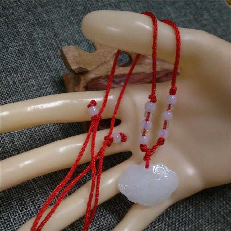 锁吊坠玉佩玉坠玉锁儿童宝宝周岁礼物 深绿色长命锁 编12珠红绳【图片