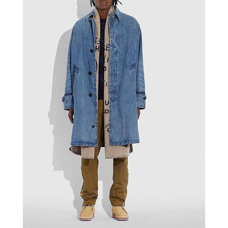 (coach) 奢侈品男装 经典水洗牛仔大衣 时尚现代耐磨防风中长款外套 c