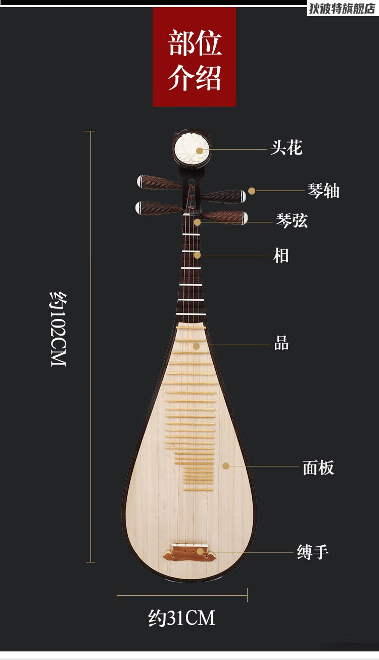 鸡翅木琵琶弹拨乐器初学入门凤尾做旧专业演奏款儿童考级琴 鸡翅木