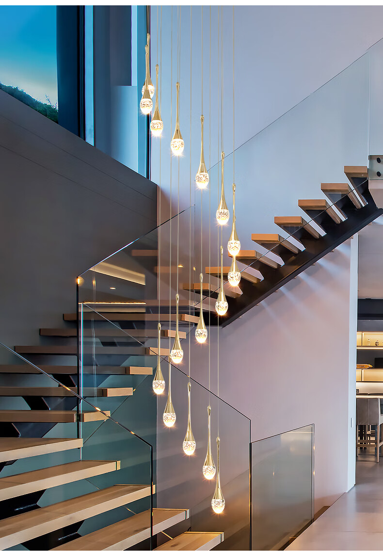 米光惠佳别墅旋转楼梯间灯长吊灯挑空水晶灯挑高复式楼现代简约轻奢
