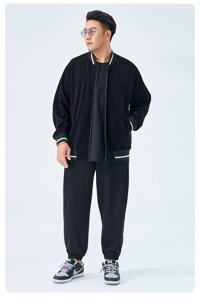 半墨半墨大码男装加肥加大棒球服宽松2022春季肥佬胖子撞色夹克潮mwtc