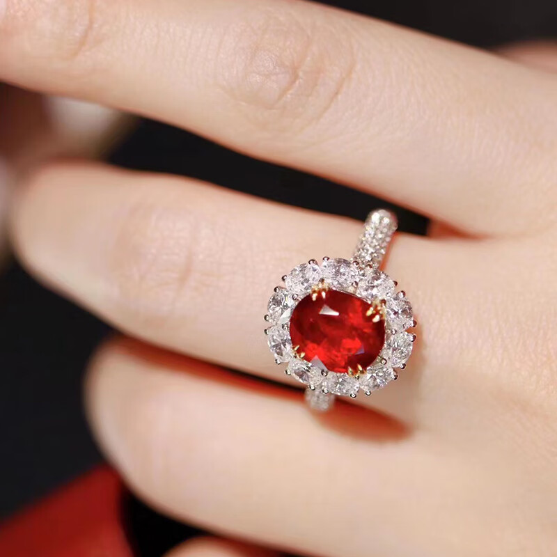 海洋经典天然红宝石戒指付定金aigsg鸽血红裸石晶体通透荧光女士珠宝