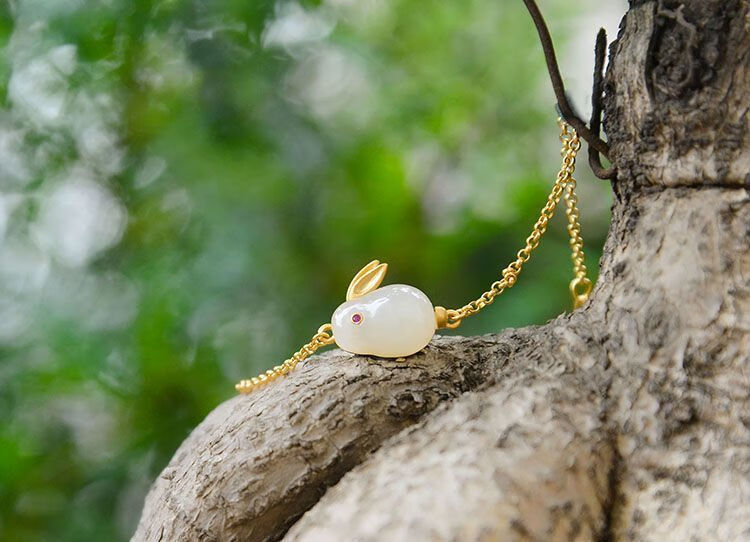 梦蔻玉兔丨和田玉小兔子手链女925银玉石可爱小动物人礼物玉兔手链