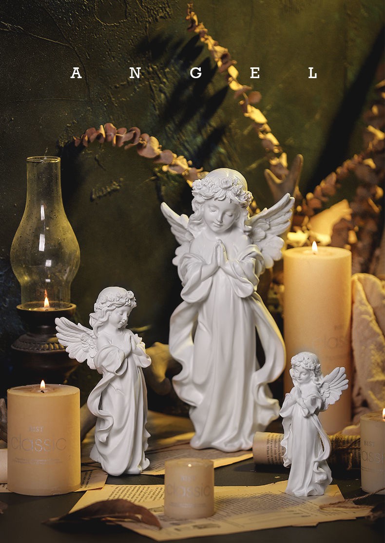 石膏像人物人物雕塑摆件摆件工艺品北欧小天使人物雕像复古仿石膏少女