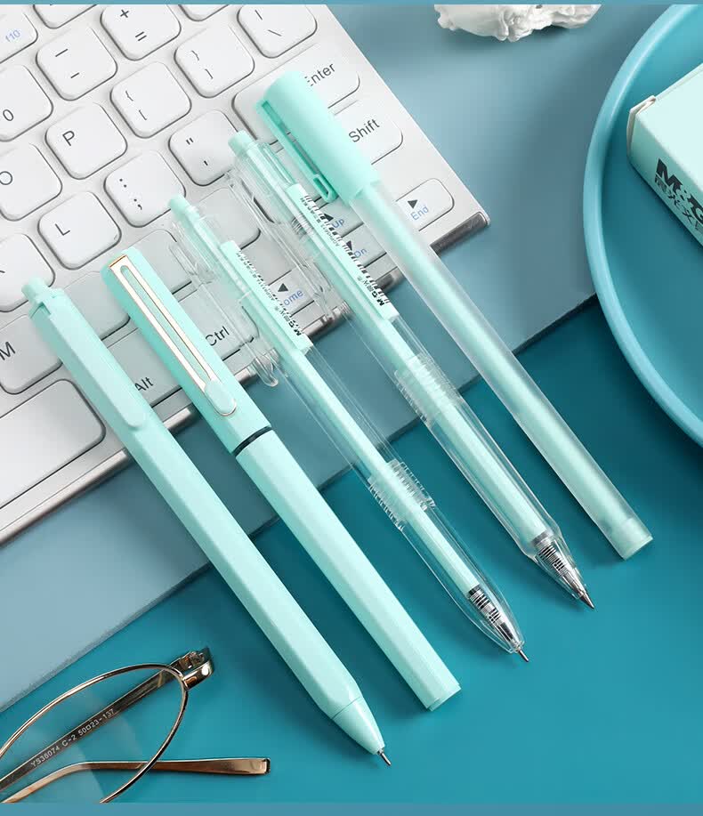 晨光莫兰迪荷青中性笔高颜值签字笔个性黑笔按动05035笔尖直液式笔