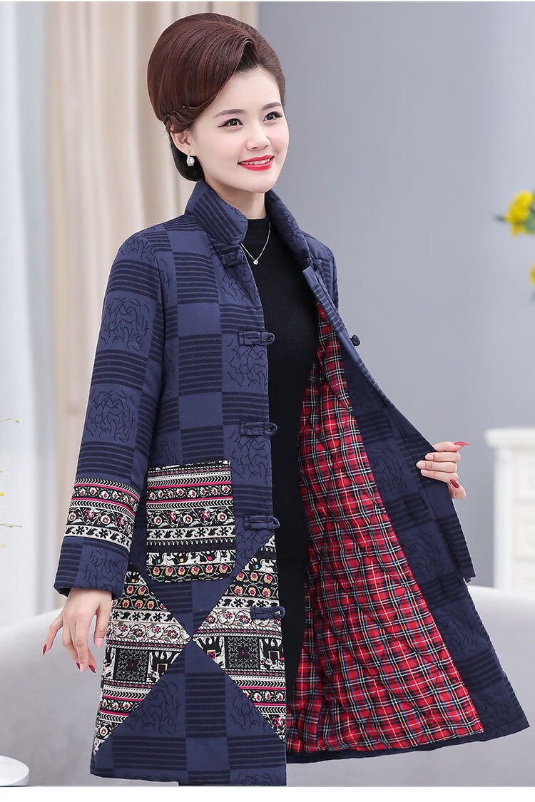 鸢杭中老年棉衣女冬装妈妈棉服60岁奶奶民族风加厚中长款唐装外套棉袄