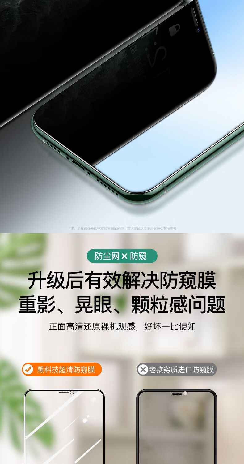 苹果11防窥钢化膜iphonex手机12防窥膜xs全屏pro防偷窥max防尘xr乔鸟