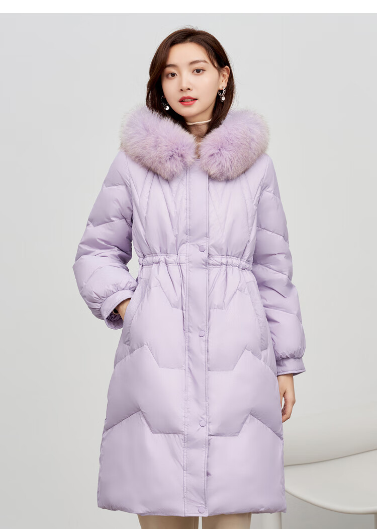 冰洁羽绒服女2021年秋冬新款长款大毛领连帽气质淑女收腰保暖外套云汐