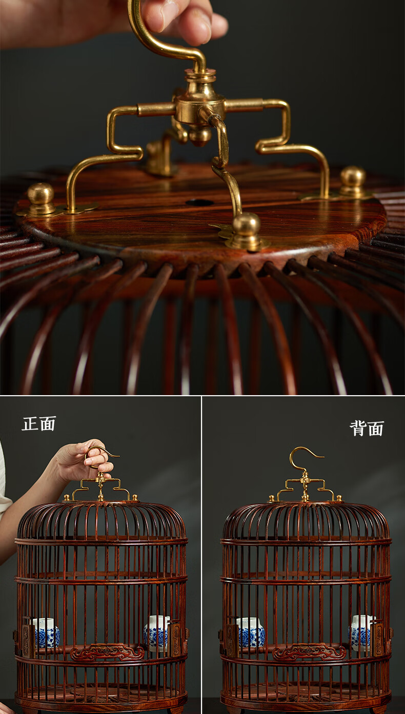 刺史 老挝大红酸枝鸟笼大全复古款鹦鹉玄凤八哥画眉木制大号红木鸟笼