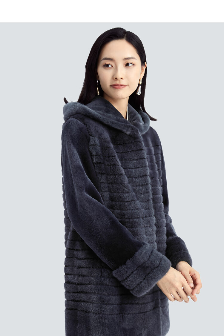 娜尔思(naersi) 水貂毛气质奢华连帽皮草女2022冬季新长款裘皮外套 中