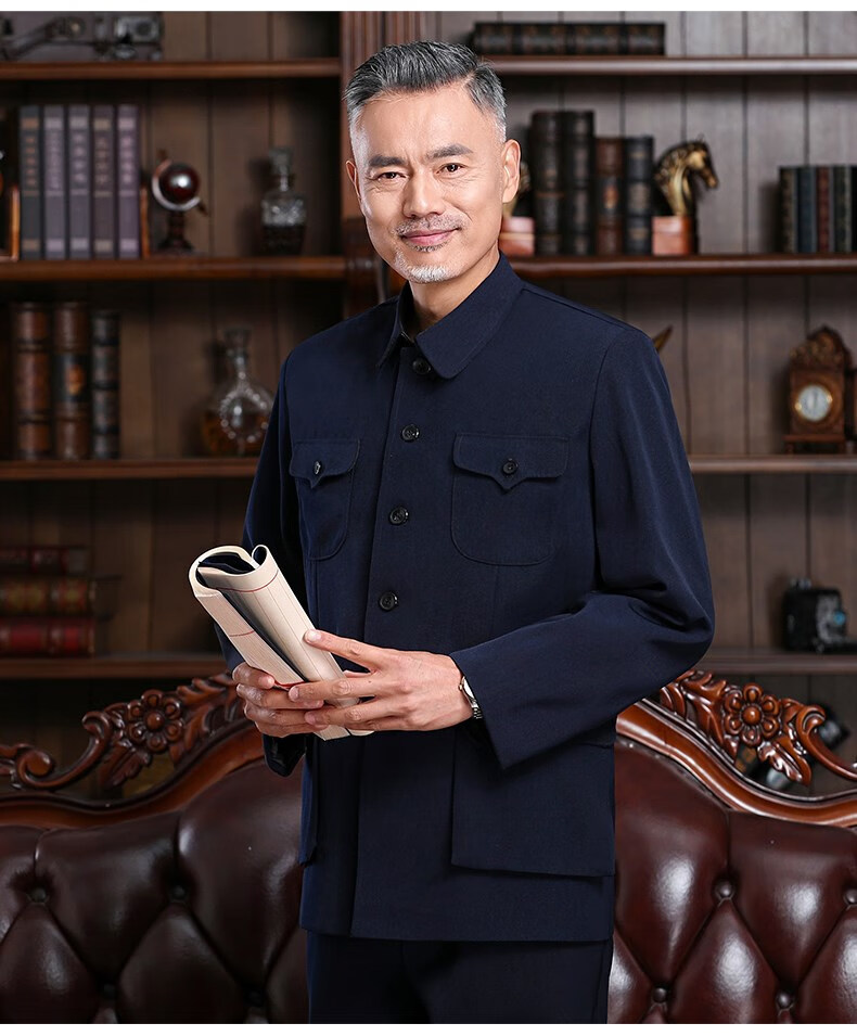七匹狼秋季单层中山装套装男爸爸装老人衣服爷爷装老式中山服唐装老年